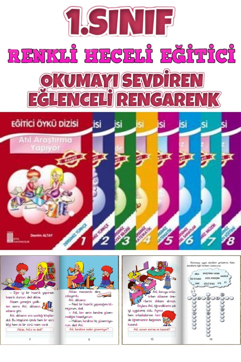 Dik Temel Harflere Göre Renkli Heceli 8li Hikaye Seti