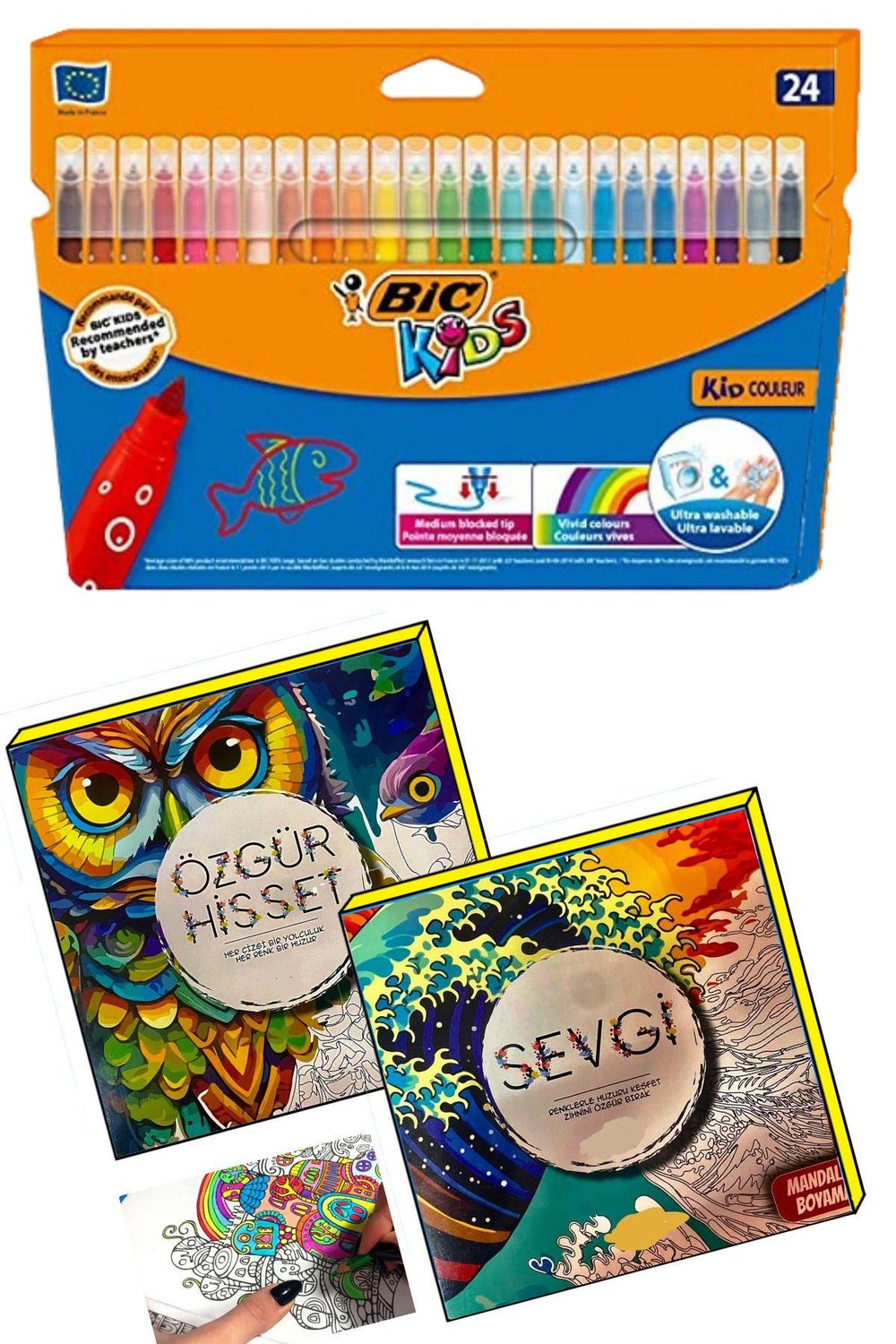 Terapi Mandala Büyükler Için Boyama Seti - 2 Kitap Ve 24lü Keçeli Kalem Nova
