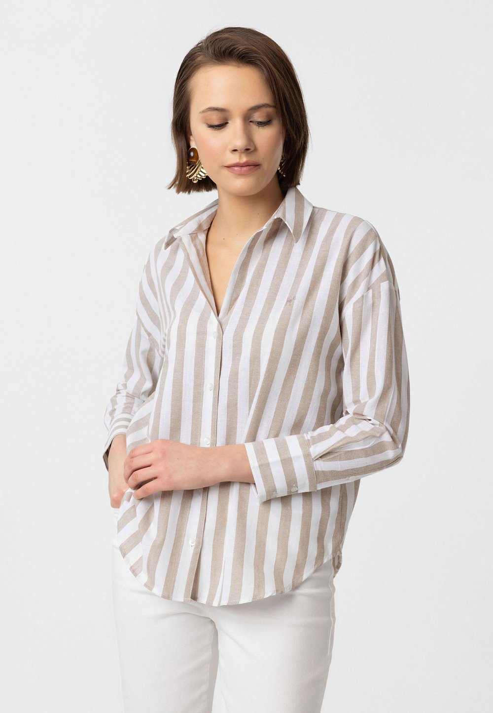 Carisa Kadın Oversize Pamuklu Çizgili Gömlek