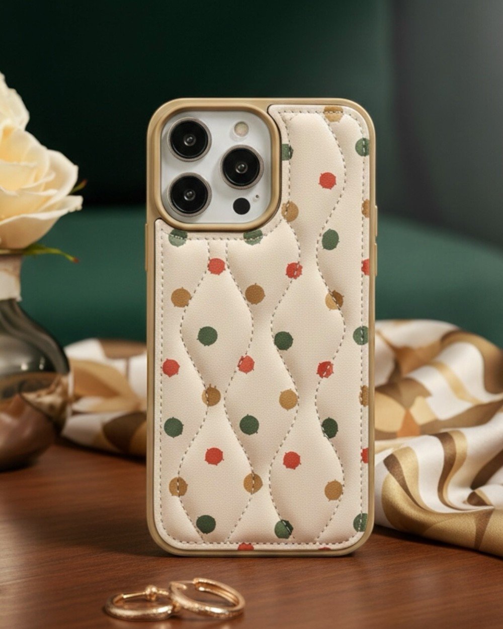Telefon KılıfıIphone Uyumlu Kapitone Çiçek Desenli Kılıf