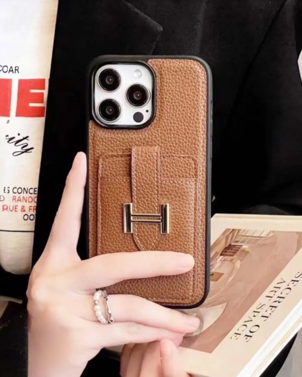 Telefon KılıfıIphone Uyumlu Metal Tokalı Deri Kartlıklı Cüzdan Kılıf