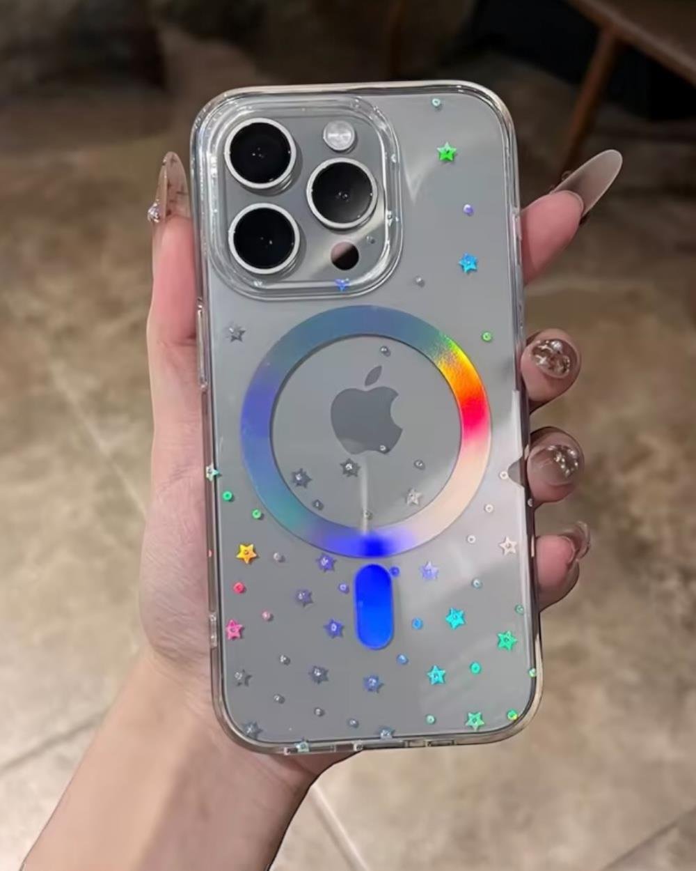 Iphone Uyumlu Sert Şeffaf Hologramlı Magsafe Destekli Kılıf