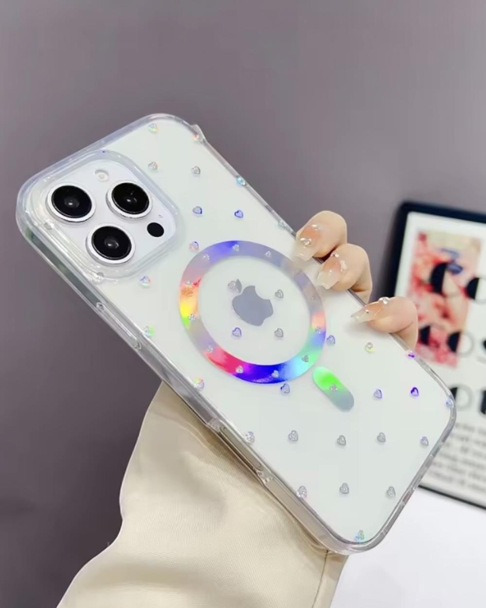 Iphone Uyumlu Sert Şeffaf Hologramlı Magsafe Destekli Kılıf
