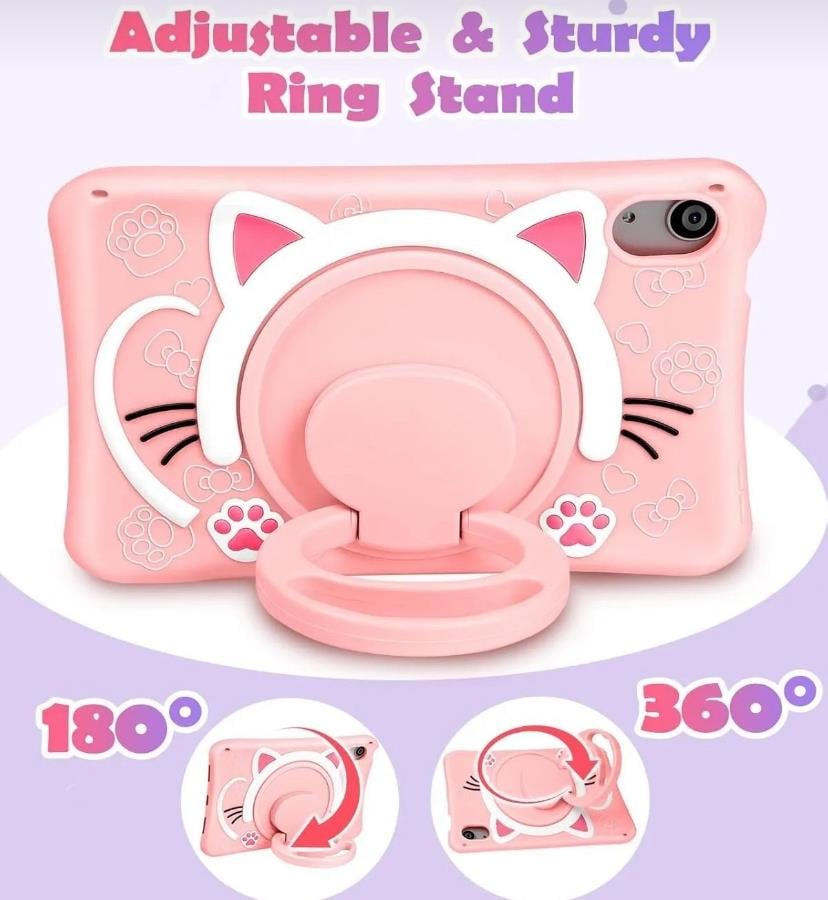 Kedi Karakterli Dayanıklı Çocuk Tablet Kılıfı Standlı Eğlenceli Koruyucu Kapak