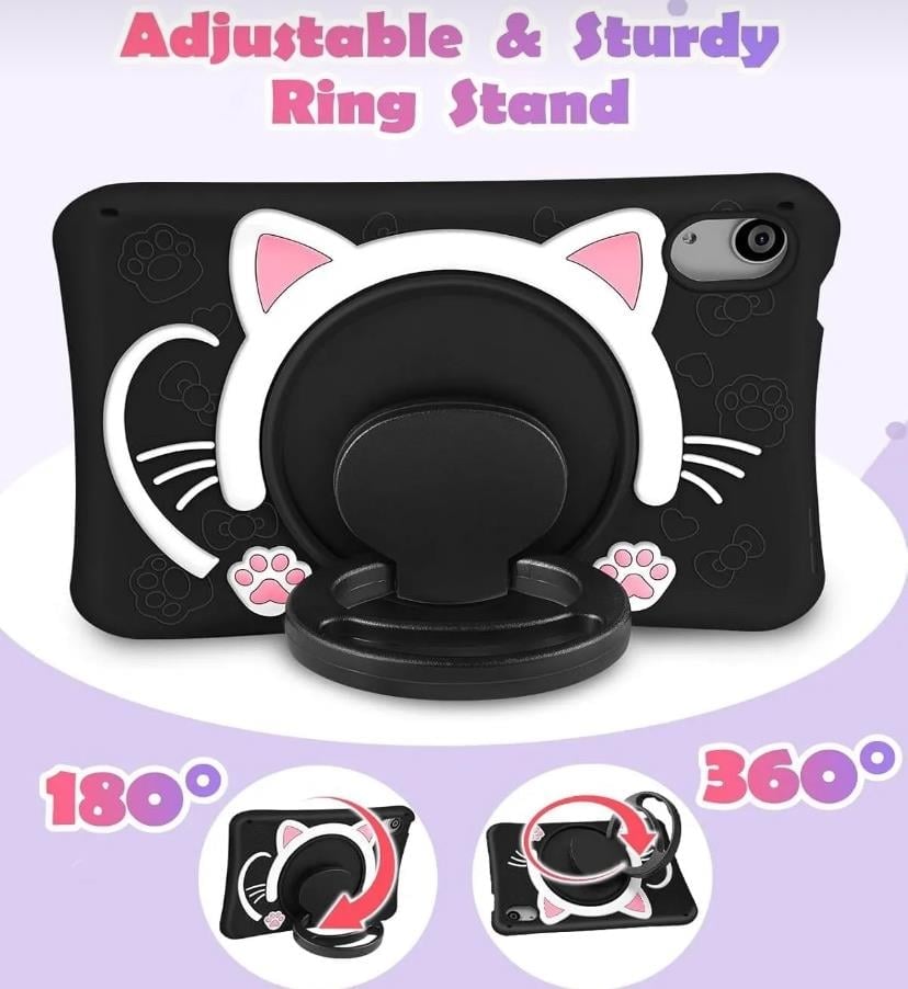 Kedi Karakterli Dayanıklı Çocuk Tablet Kılıfı Standlı Eğlenceli Koruyucu Kapak