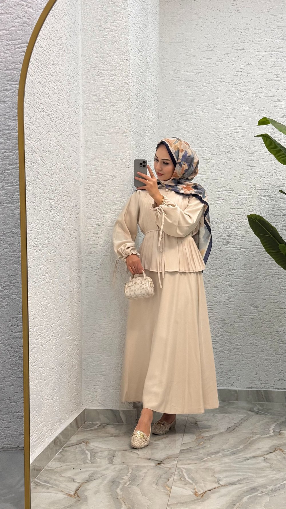 Premium Nervür Bağlamalı Etekli Takım | Krem