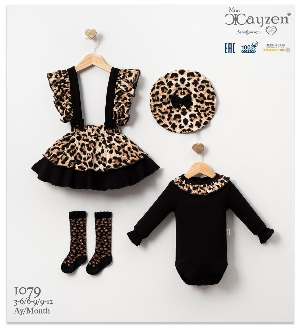 Leopar Desenli Mevsimlik Kız Bebek Dörtlü Takım