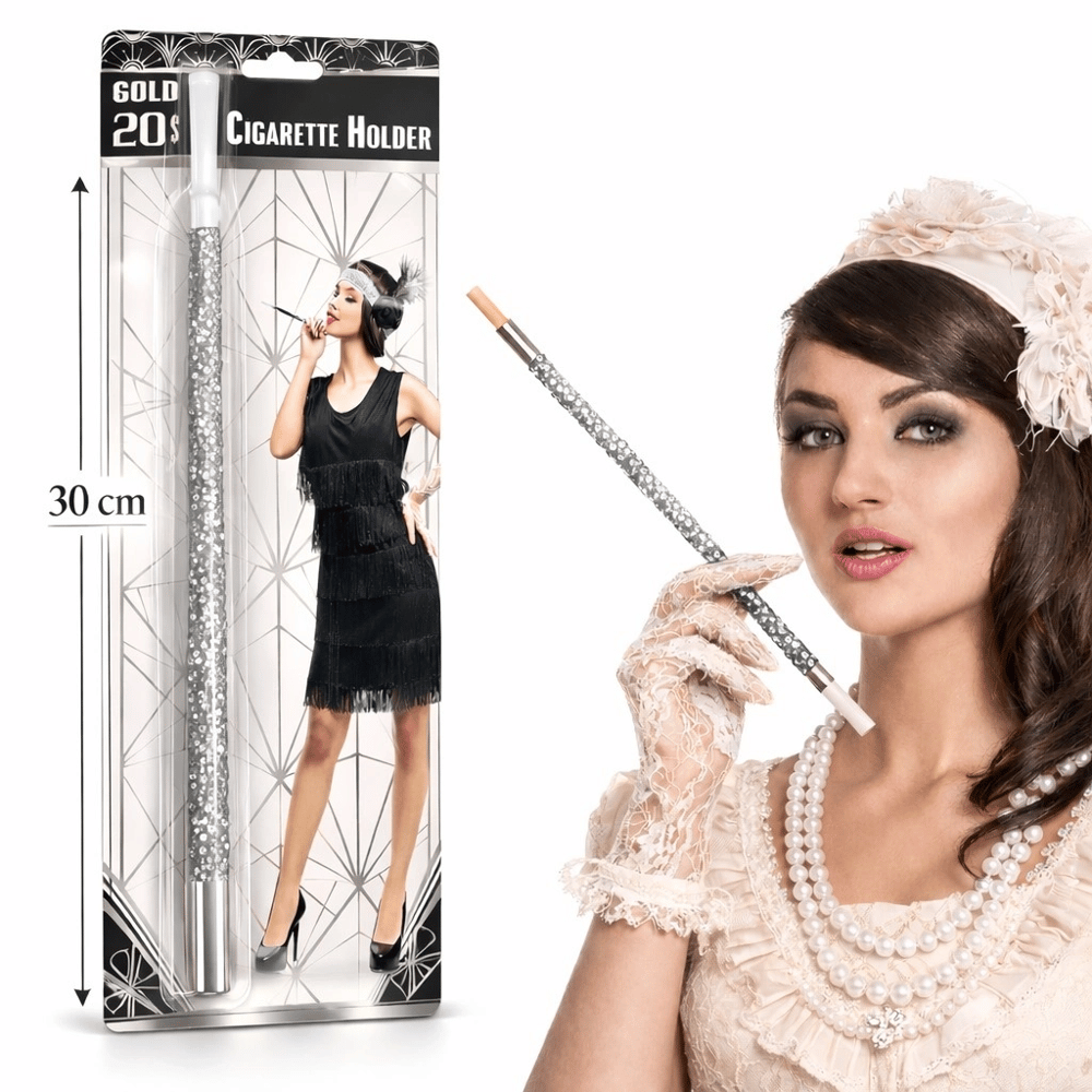 30 Cm Gümüş Payetli  Tutacağı – 1920’ler Gatsby Parti Aksesuarı