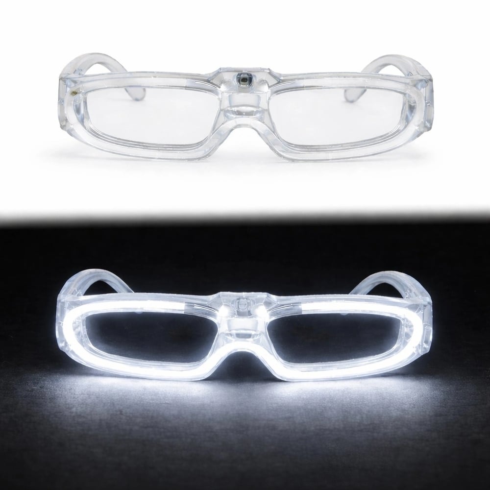 Beyaz Led Işıklı Parti Gözlüğü 3 Modlu – Glow  Gece Eğlence Gözlüğü