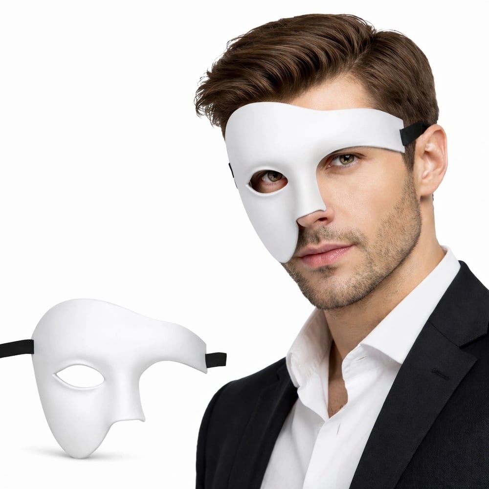 Beyaz Yarım Erkek Maske – Phantom Parti  Balo Maskesi