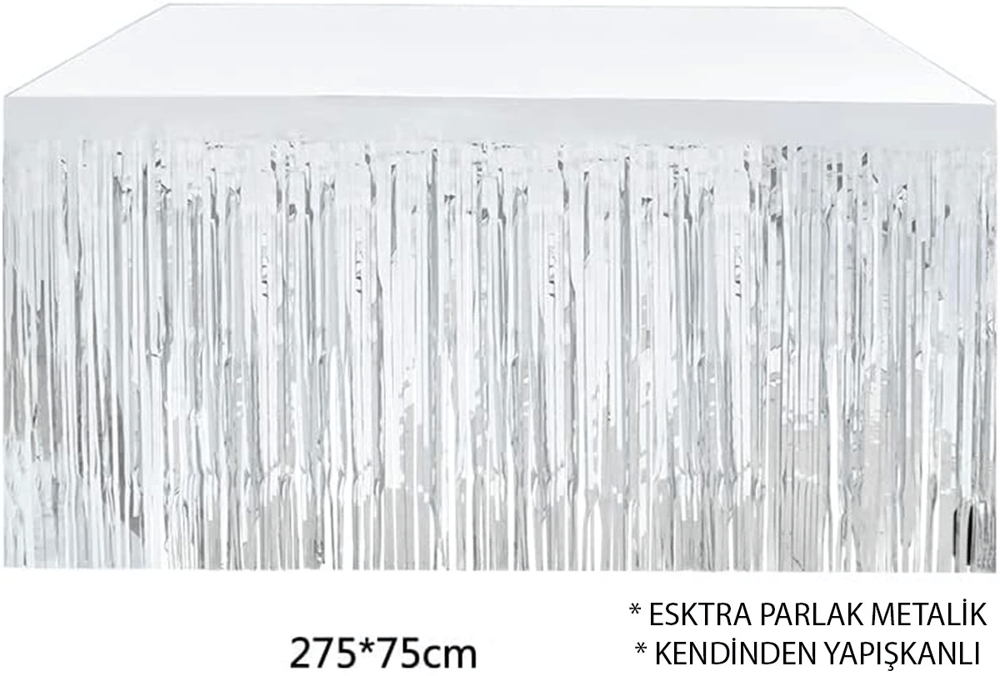 Gümüş Metalize Masa Eteği 275x75 Cm – Kendinden Yapışkanlı