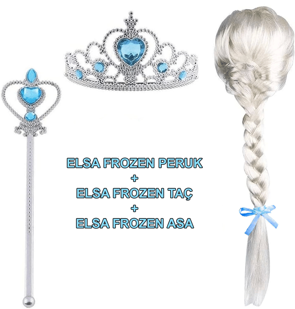 Örgülü Karlar Ülkesi Frozen Elsa Peruğu Tacı Ve Sopası Çocuk Boy