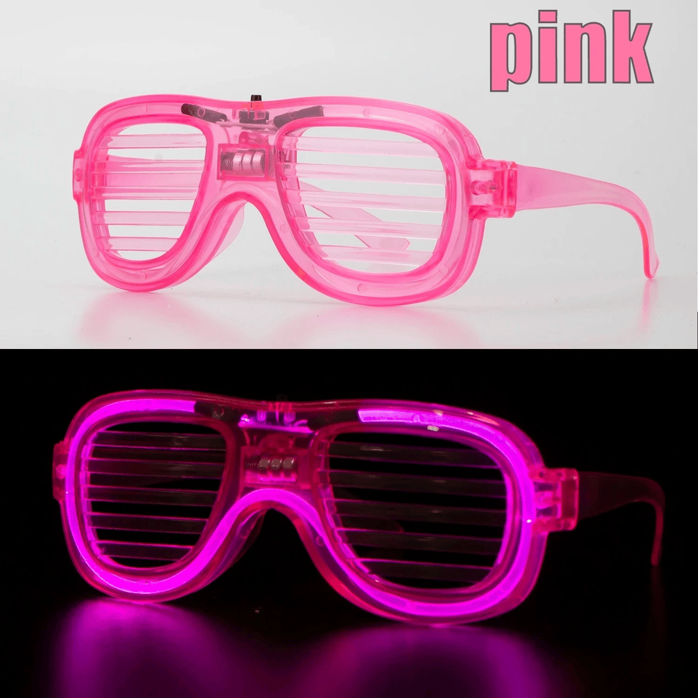 Pembe Led Işıklı Parti Gözlüğü - Neon Glow Şerit Gözlük 3 Modlu