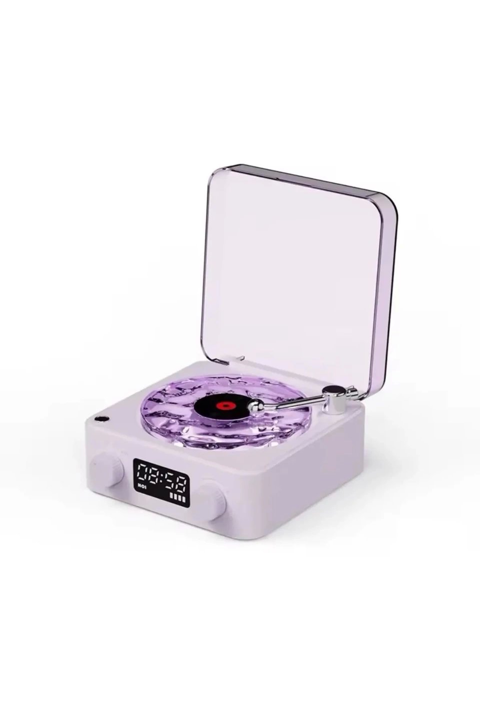 Waves Nostalji Plak Görünümlü Bluetooth Hoparlör 3d Ses Dalgası Retro Müzik Plak Mor