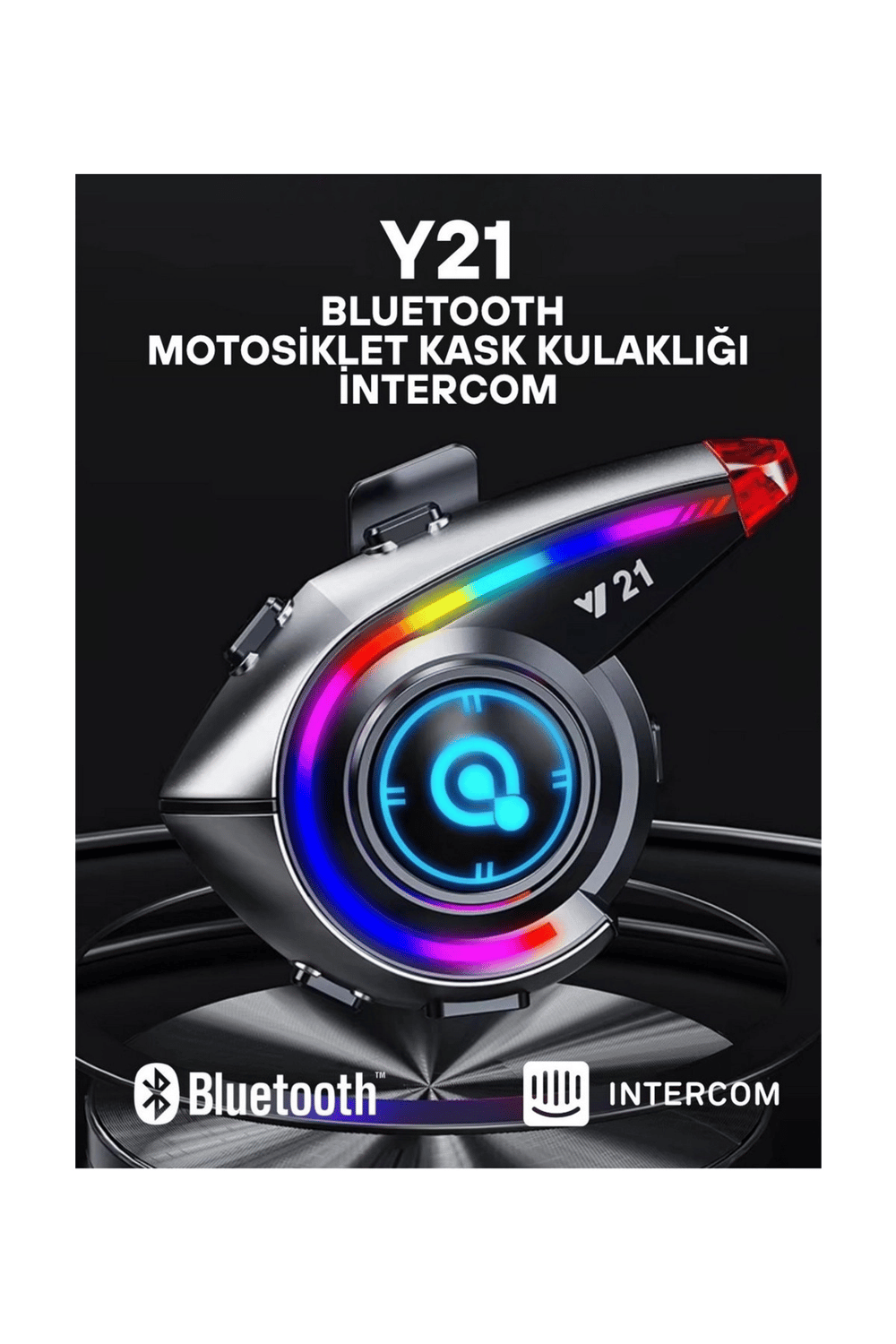 Y21 Rgb Işık Efektli Intercom Bluetooth Motosiklet Kask Kulaklığı Intercom Kulaklık