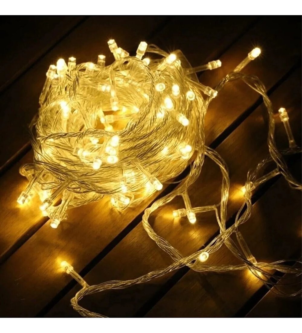 Yılbaşı Aydınlatması 100 Led Perde Hortum Sıcak Beyaz Işık - 10 Metre Dekoratif Şeffaf Kablolu Süs