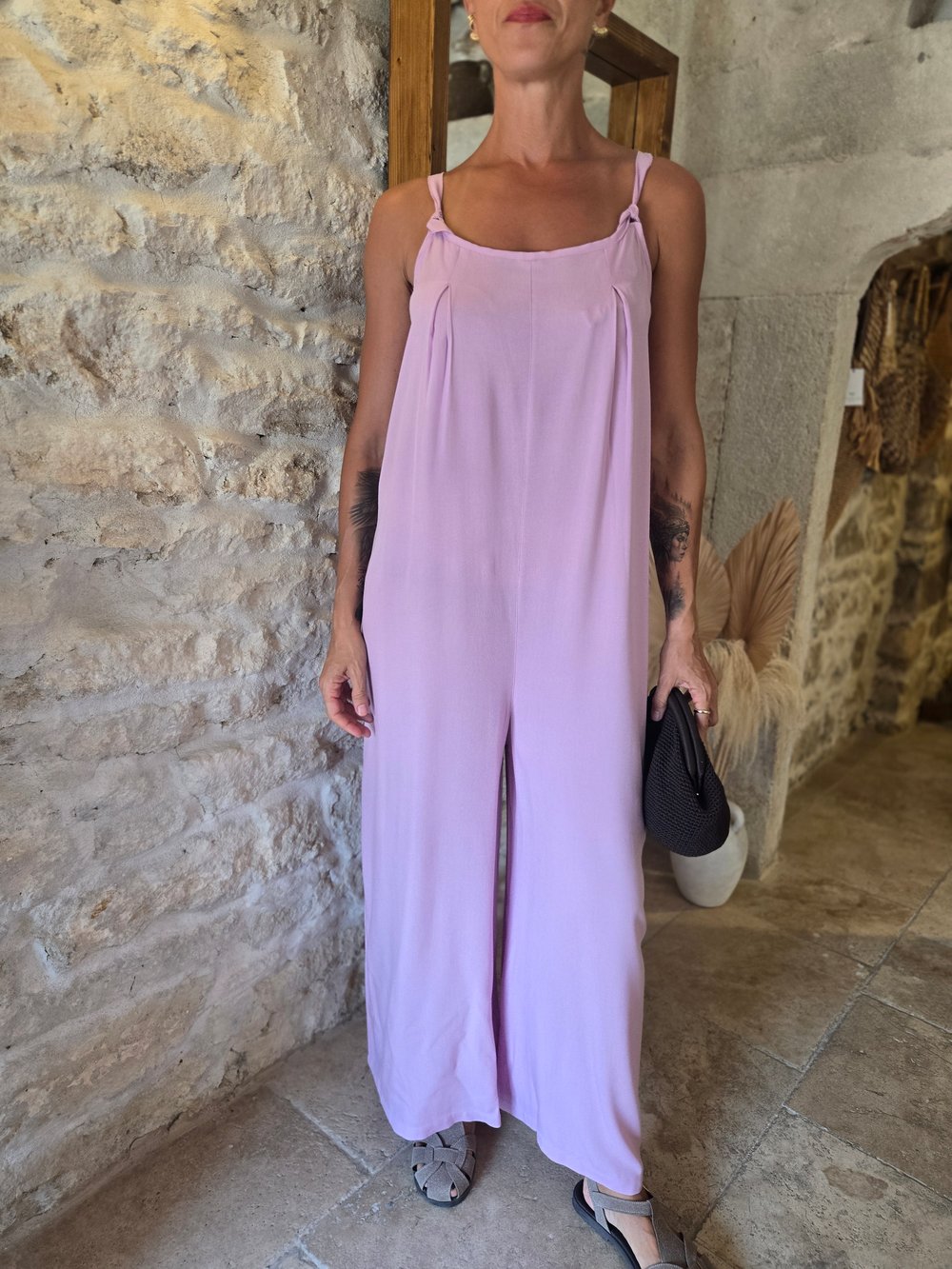 Bitkisel İpek Lila Uzun Bol Tulum