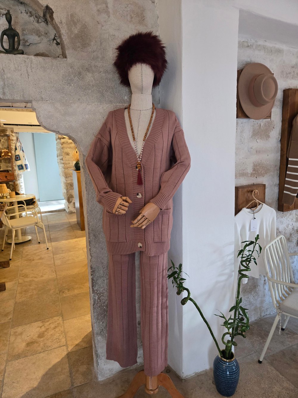 Gül Kurusu Triko Ceket Pantolon Takım