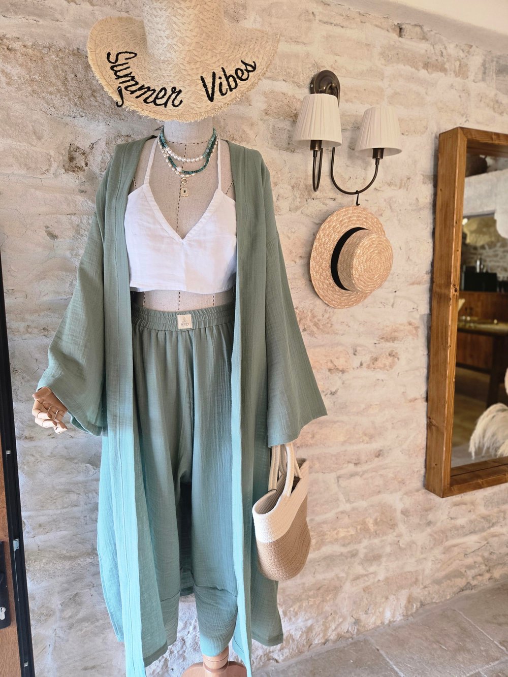 Yeşil Organik Pamuk Uzun Kimono
