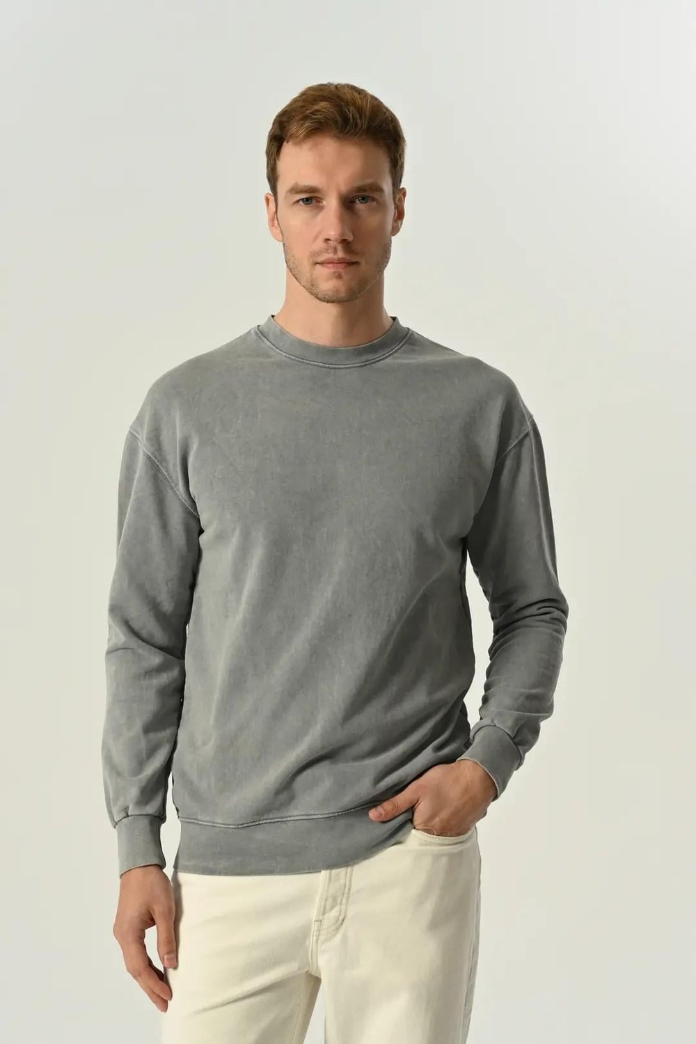 Erkek Asit Yıkamalı Sweatshirt Gri