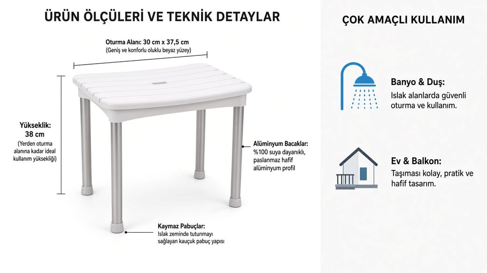 Alüminyum Ayaklı Paslanmaz Lambiri Köşeli Tabure