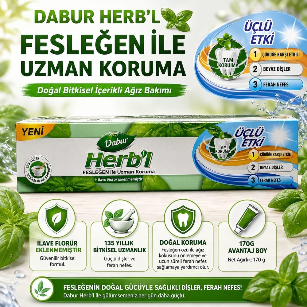 HERBL Fesleğen ile Uzman Koruma Diş Macunu 170g