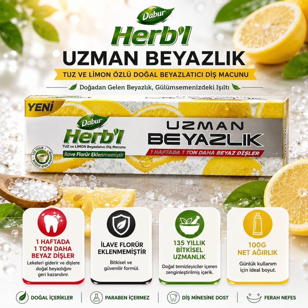 HERBL Uzman Beyazlık Tuz ve Limon Beyazlatıcı Diş Macunu 100gr