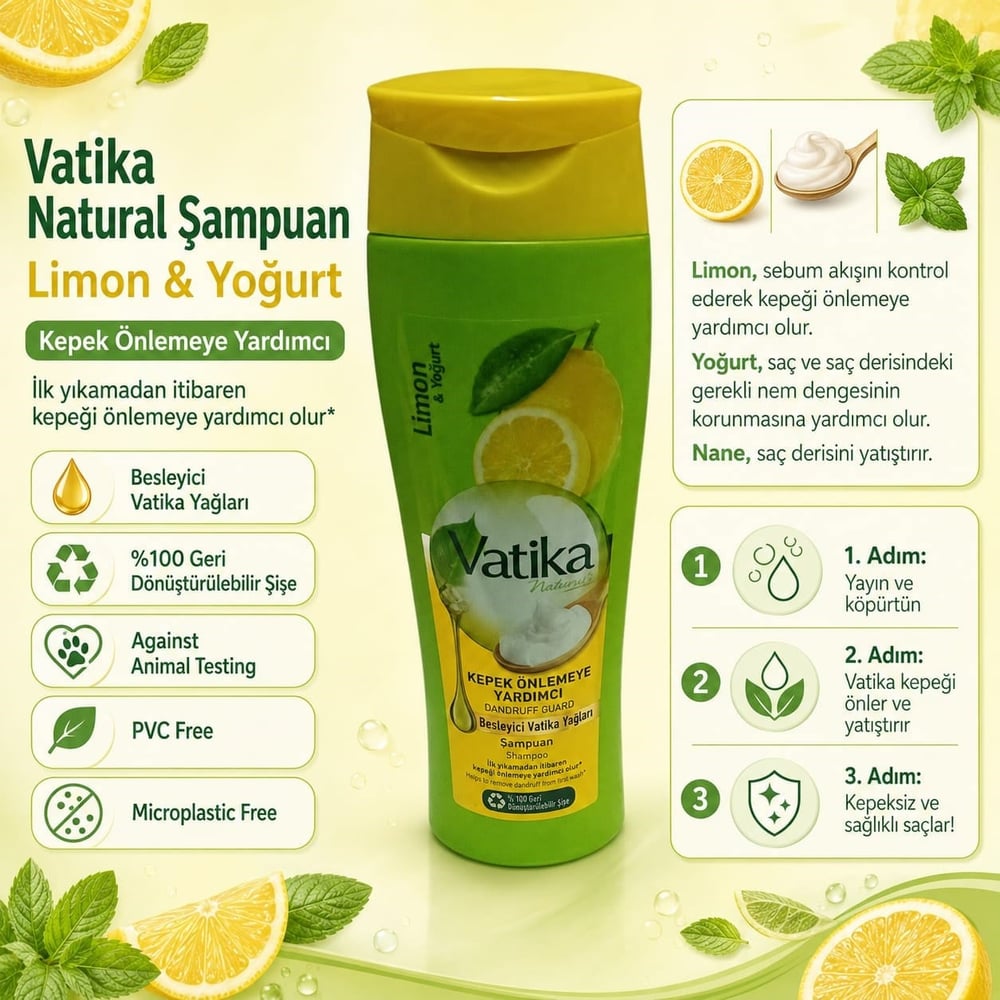 Naturals Limon & Yoğurt Özlü Şampuan 400ml-kepek Önleyici, Bitkisel Formüllü