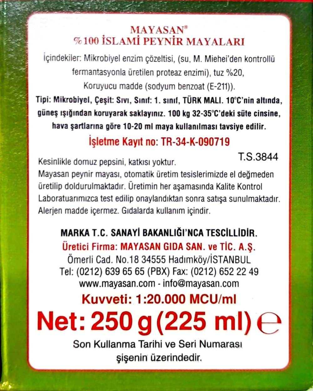 Peynir Mayası 250gr