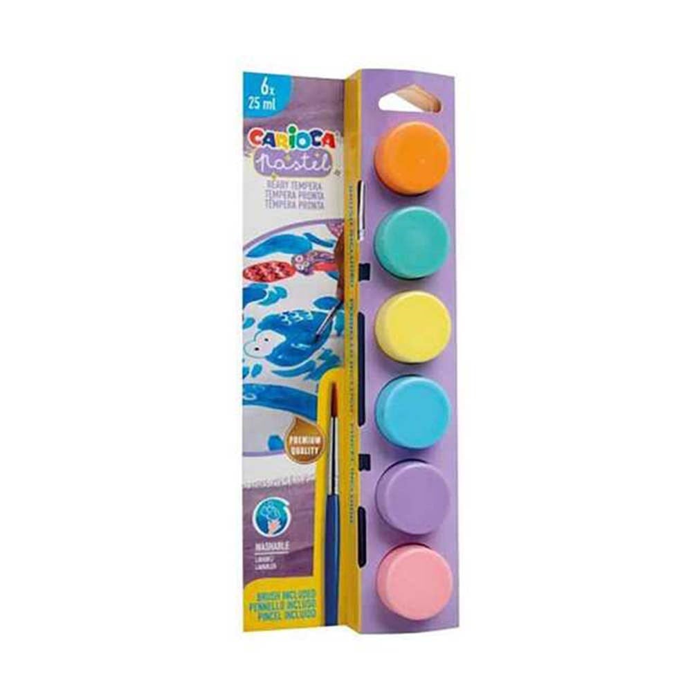 CariocaCarioca Tempera Suluboya Süper Yıkanabilir Fırçalı 25 Ml 6 Renk Pastel