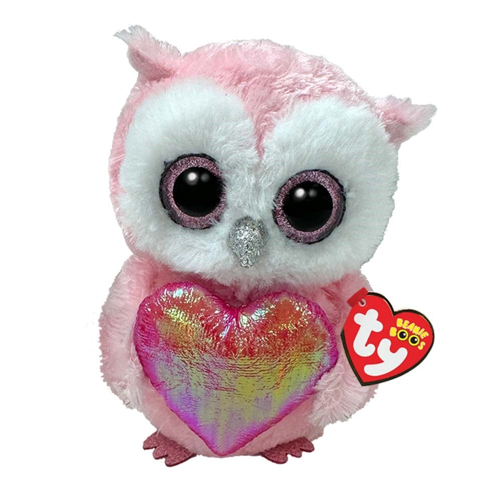 MegaTY Beanie Boos Kalpli Pembe Baykuş Whisper 15 cm