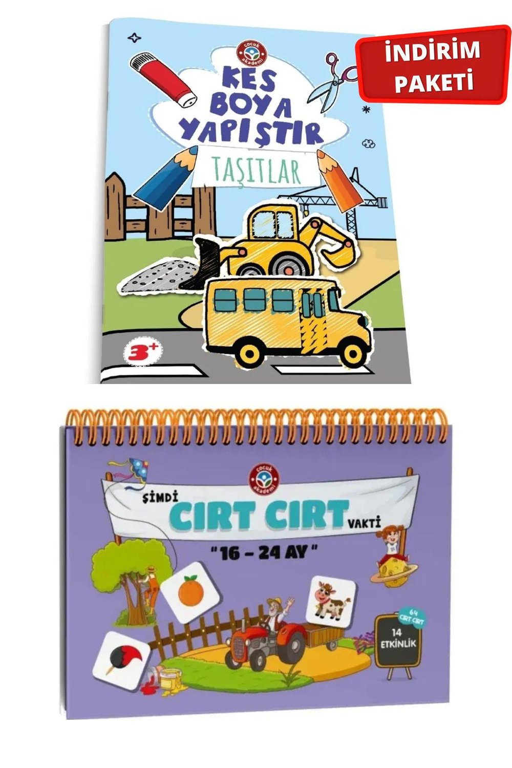 16-24 Ay Cırt Cırtlı Etkinlik Kitabı ve Kes Boya Yapıştır Taşıtlar