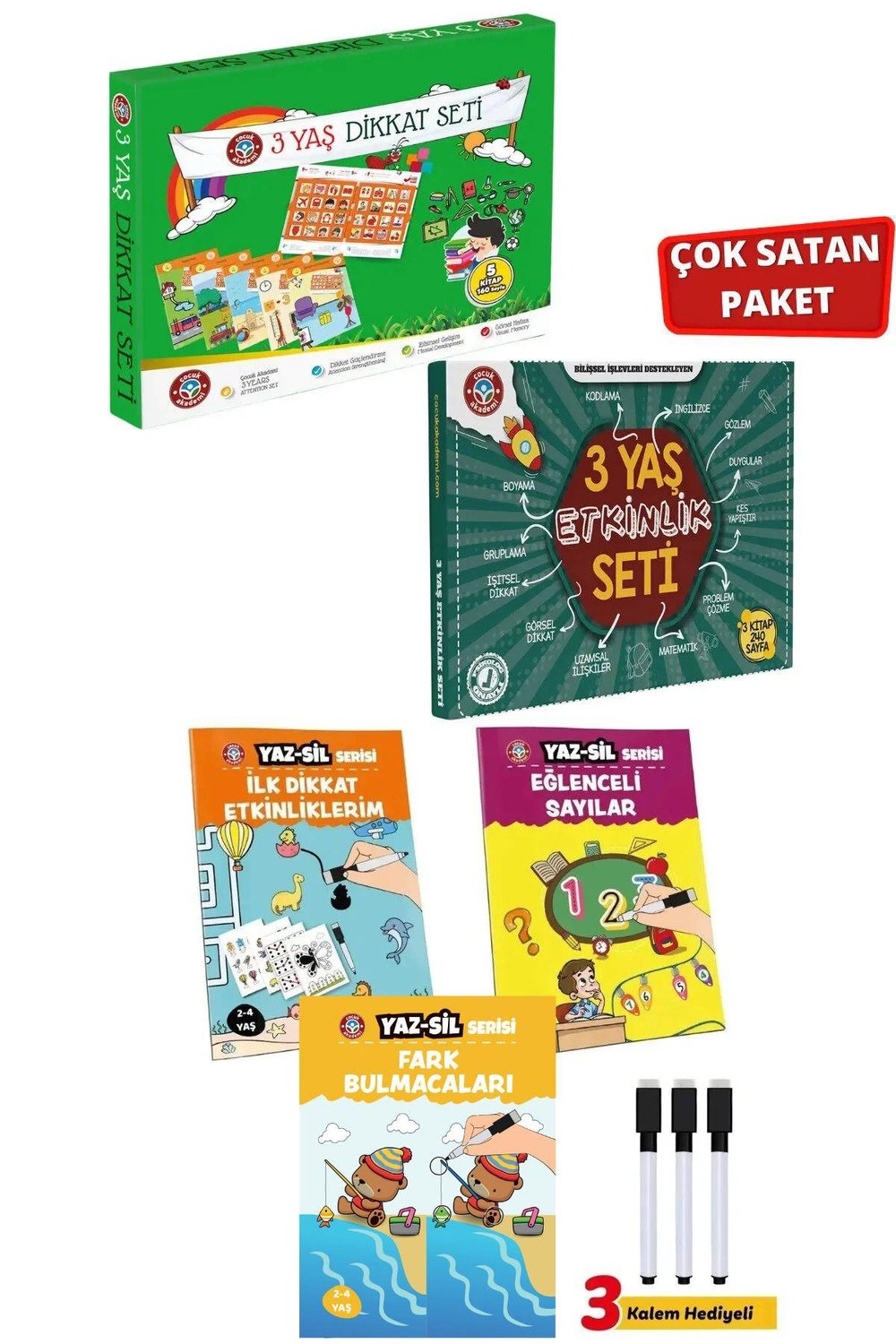 3 Yaş Dikkat-Etkinlik Seti ve Yaz Sil Serisi-3