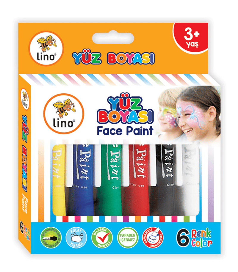 LİNO YÜZ BOYASI 6 RENK 6'LI (YIKANABİLİR)