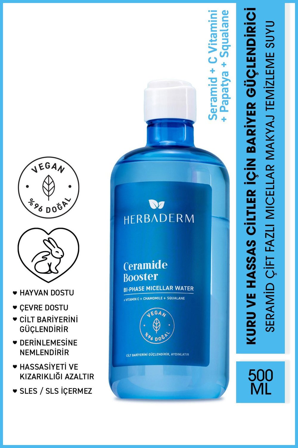 Ceramide Booster, Çift Fazlı Micellar Makyaj Temizleme Suyu 500 ml