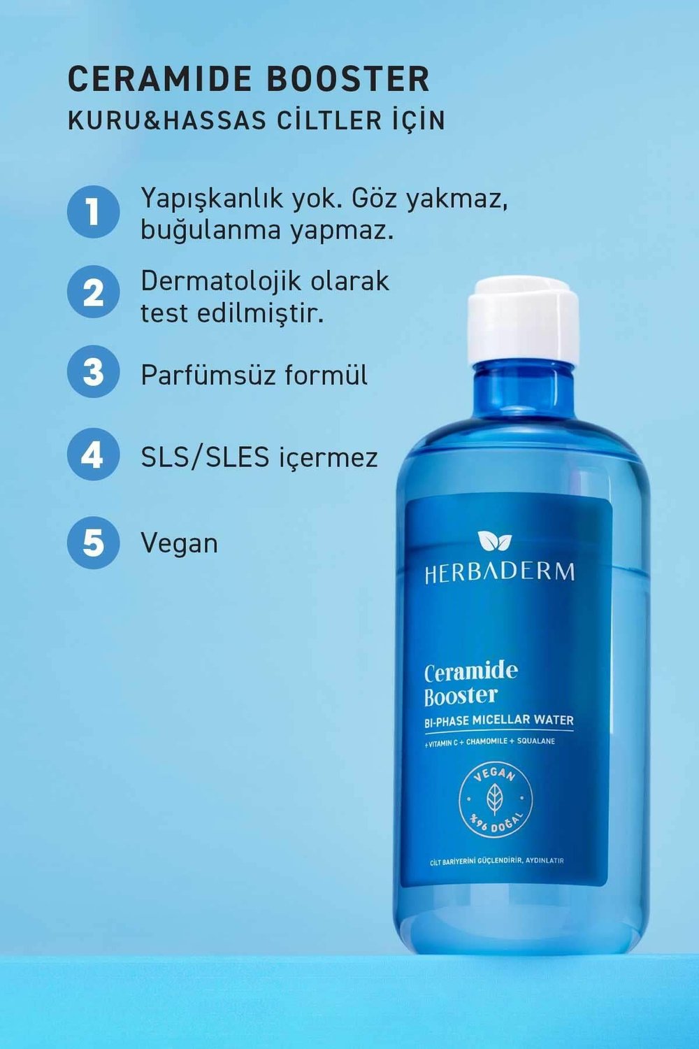 Ceramide Booster, Çift Fazlı Micellar Makyaj Temizleme Suyu 500 ml