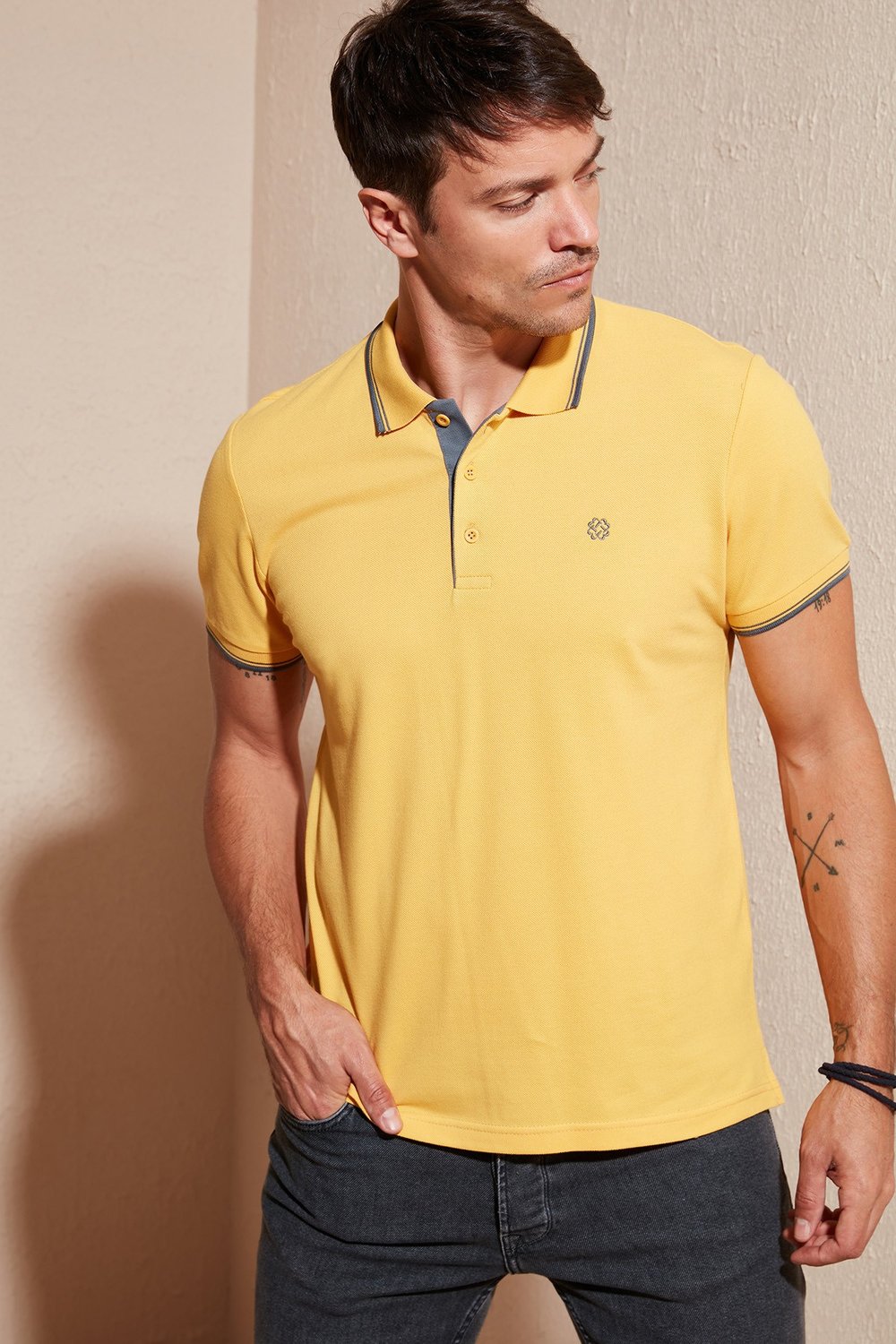 % 100 Pamuk Düğmeli Regular Fit Erkek Polo Yaka T Shirt 5902118 HARDAL