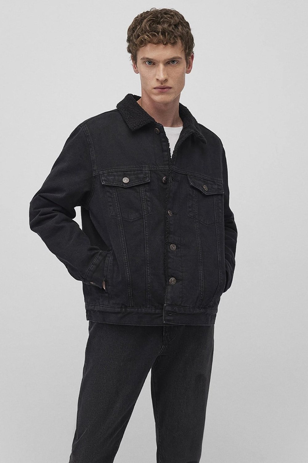 % 100 Pamuk Oversize Fit Yapay Yumuşak Tüylü Klasik Yaka Erkek Kot Ceket 0111214-89117 ANTRASİT