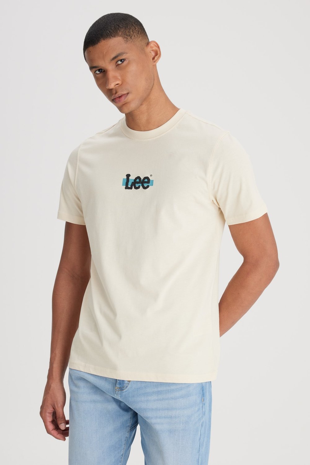 % 100 Pamuk Regular Fit Bisiklet Yaka Logolu Erkek T Shirt L241521 614 BEJ