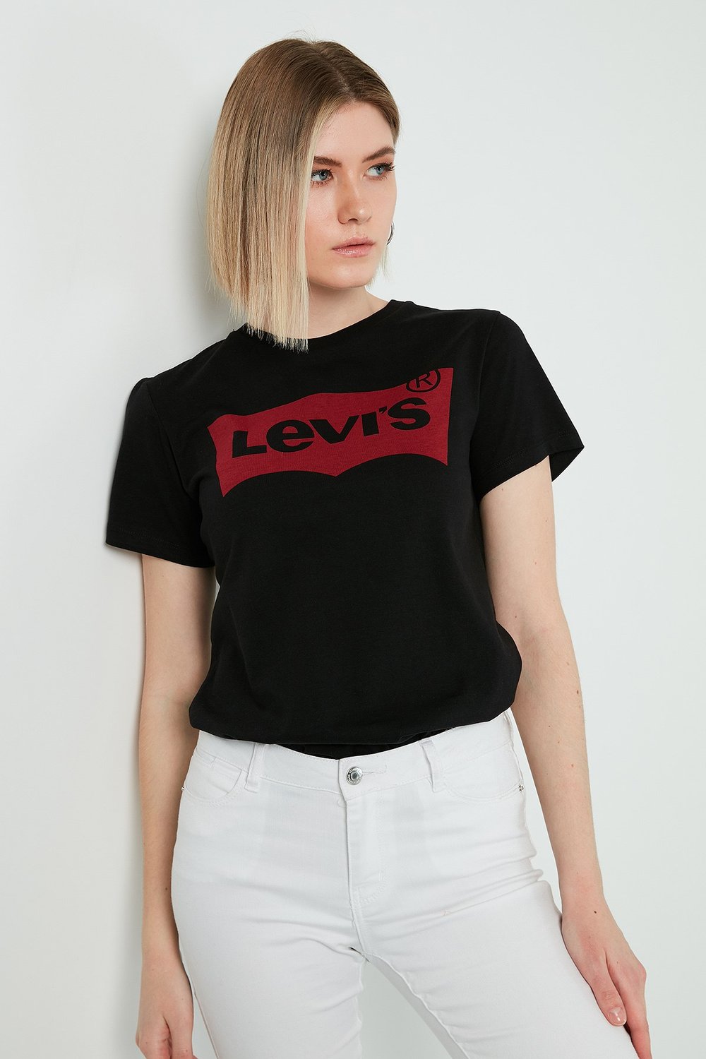 Baskılı Bisiklet Yaka % 100 Pamuk Kadın T Shirt 17369-1311 SİYAH