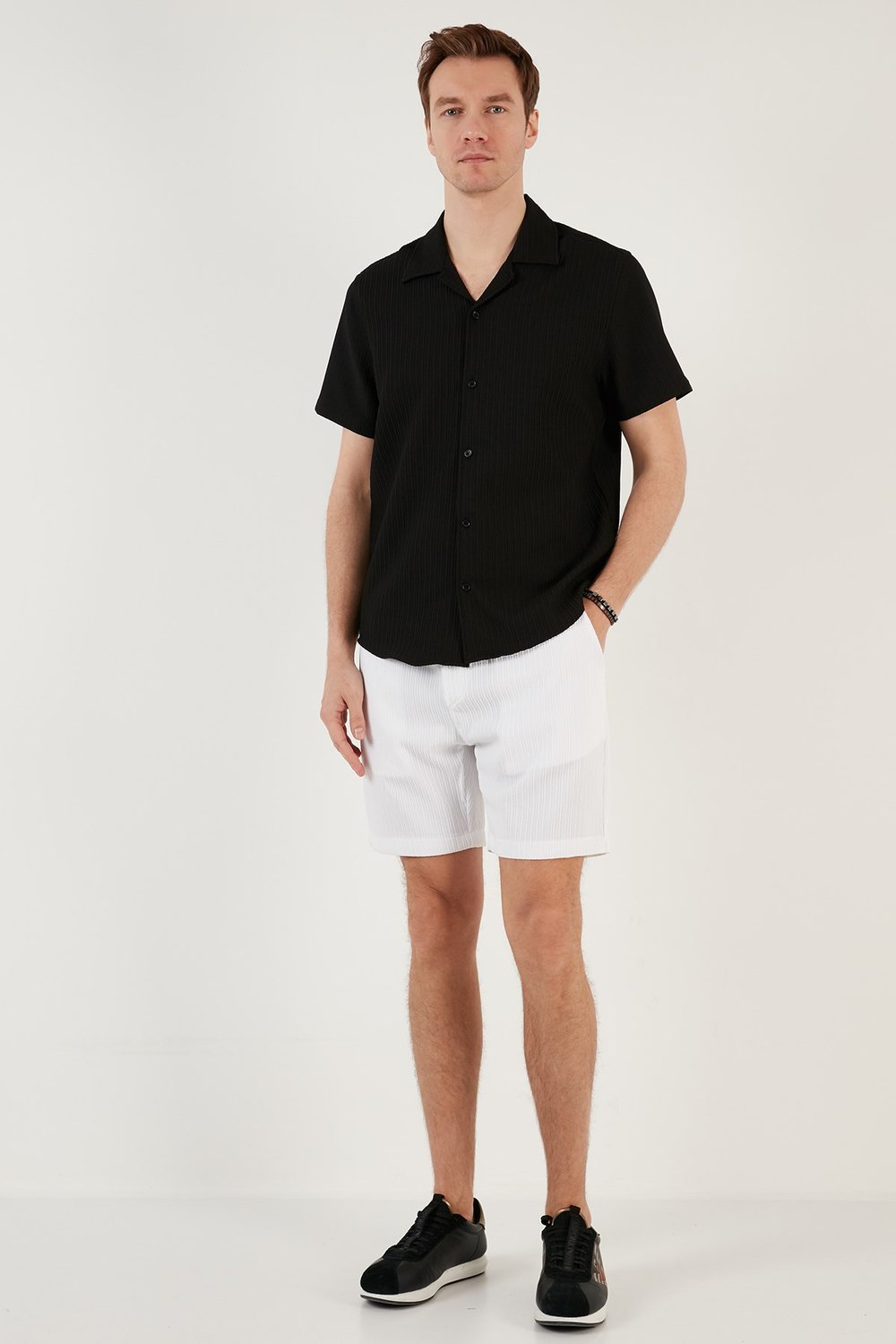 Belden Bağlamalı Cepli Slim Fit Erkek Short CF24S657850 BEYAZ