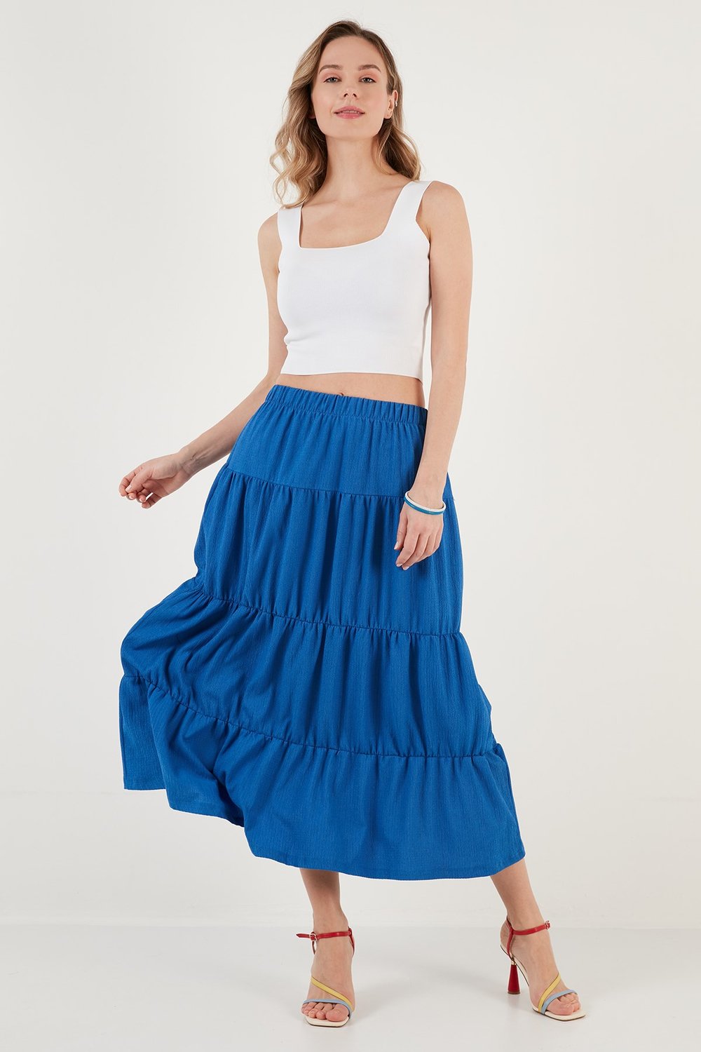 Beli Lastikli Katlı Uzun Kadın Etek 5865568 SAKS