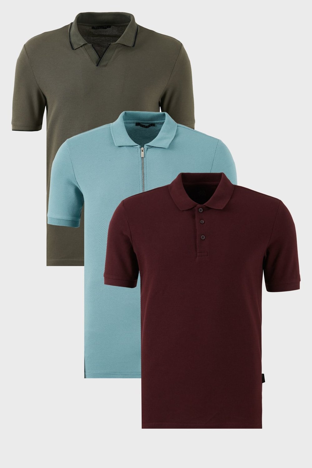 Buratti Pamuklu Regular Fit 3'lü Paket Erkek Polo Yaka T Shirt 59029641527S3 Haki-Vişne-Mavi
