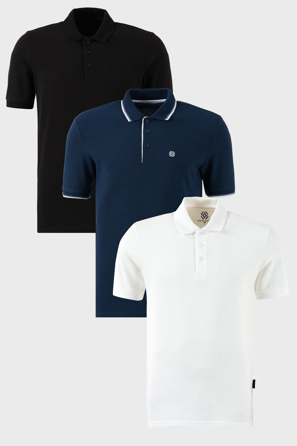 Buratti Pamuklu Regular Fit Düğmeli Polo Yaka 3'lü Paket Erkek T Shirt 590211827S3 Siyah-Beyaz-İndigo