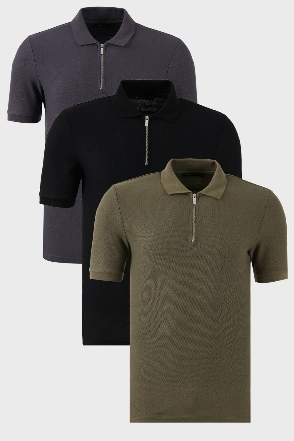 Buratti Pamuklu Regular Fit Yarım Fermuarlı 3'lü Paket Erkek Polo Yaka T Shirt 5902434S3 Siyah-Haki-Antrasit