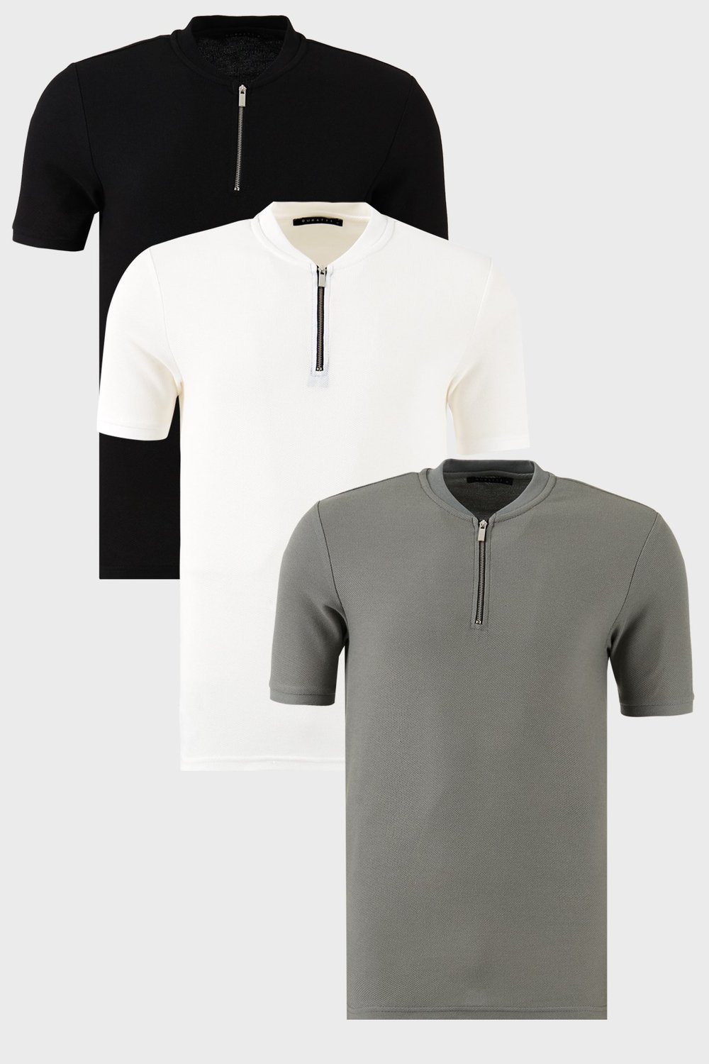 Buratti Pamuklu Regular Fit Yarım Fermuarlı Kolej Yaka 3'lü Paket Erkek T Shirt 5902653S3 Siyah-Beyaz-Açık Haki