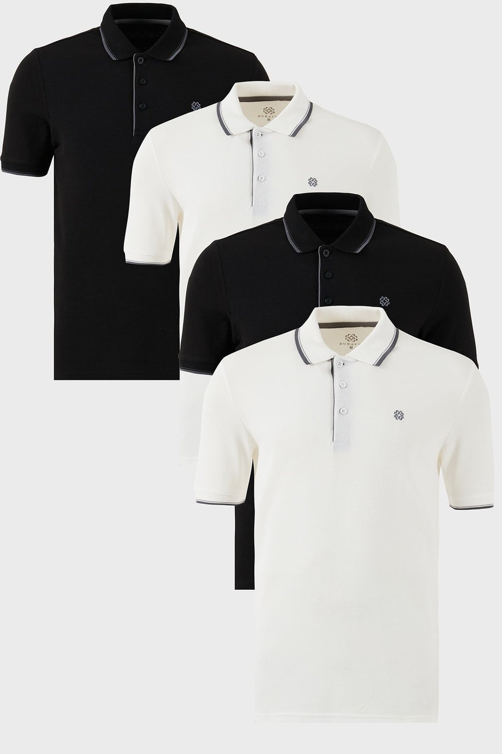 Buratti Pamuklu Slim Fit Şerit Detaylı Düğmeli Polo Yaka 4'lü Paket Erkek T Shirt 5902118S4 Siyah-Siyah-Beyaz-Beyaz