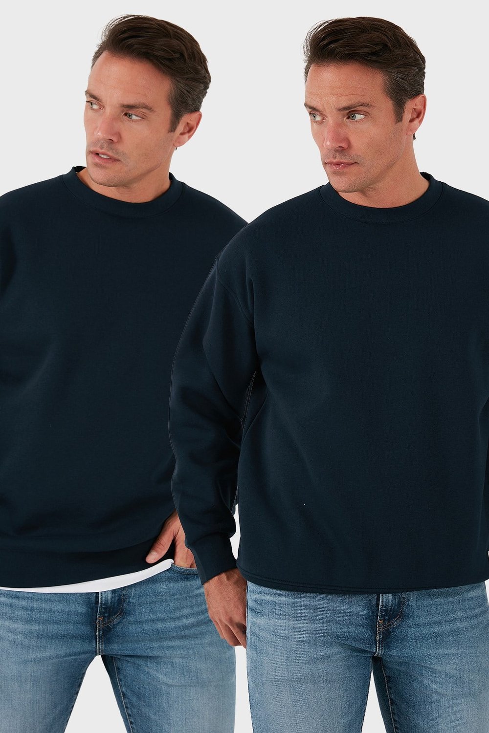 Buratti Regular Fit Bisiklet Yaka Şardonlu 2'li Paket Erkek Sweat 5905255S2 Koyu Lacivert-Koyu Lacivert