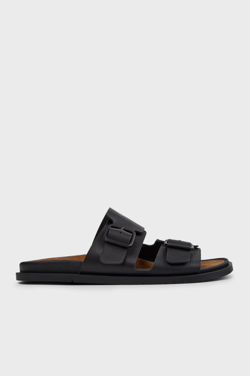 Deri Çift Bantlı Erkek Sandalet K101091-001 Siyah