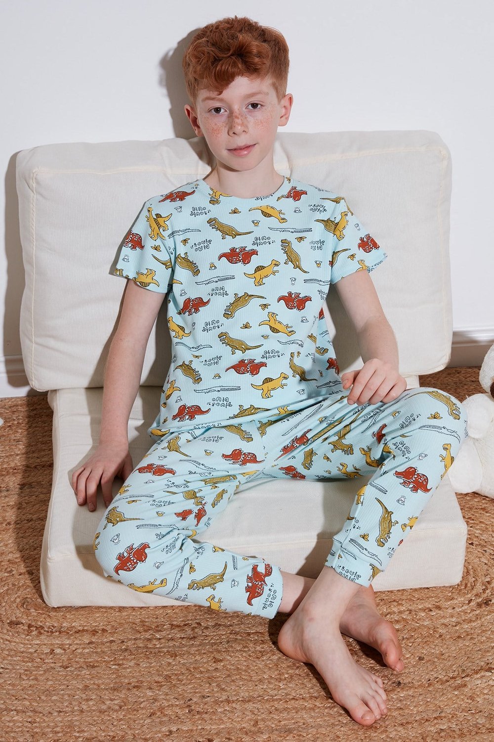 Desenli % 100 Pamuk Bisiklet Yaka Erkek Çocuk Pijama Takımı 6651001 MİNT